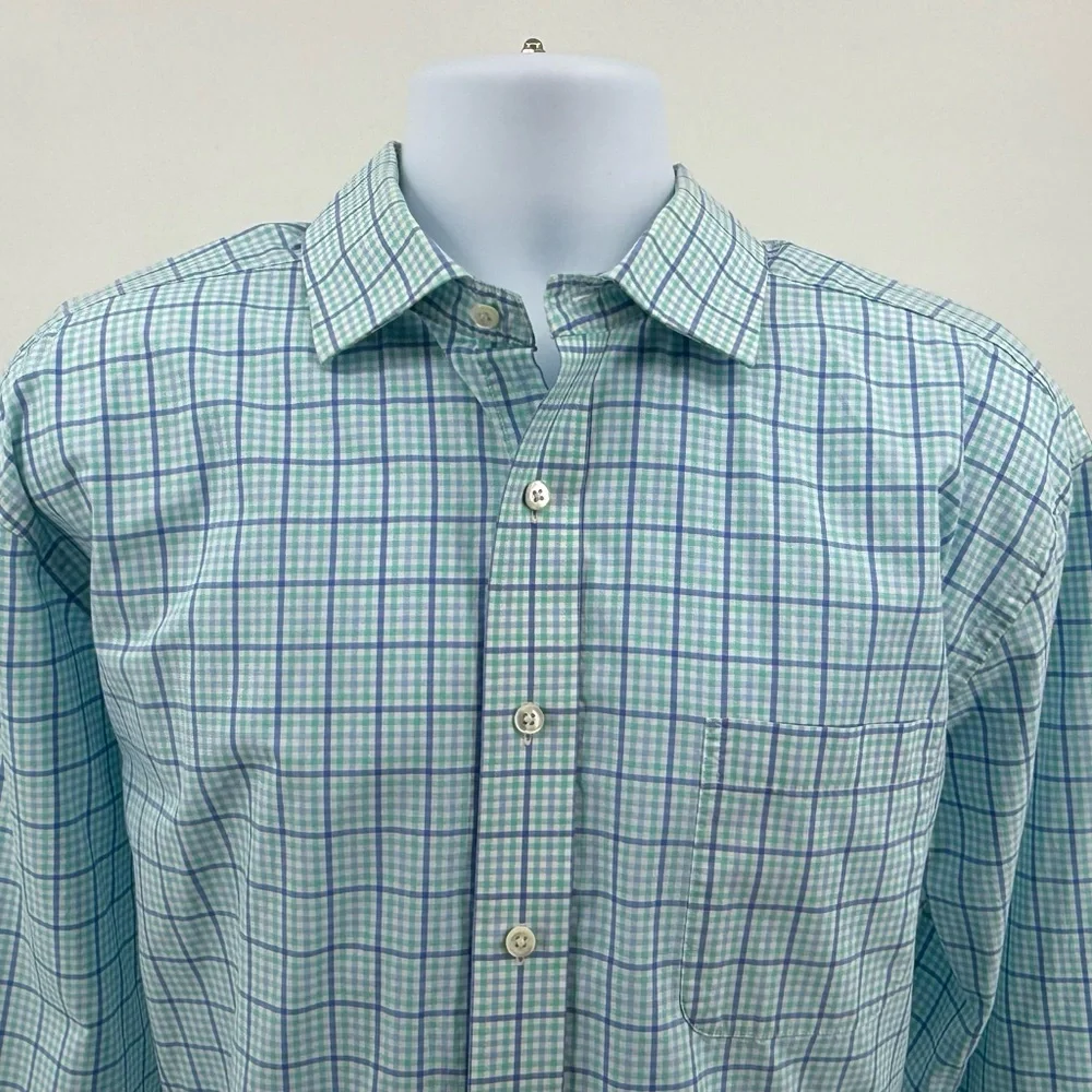 Vineyard Vines Cooper Shirt Aqua Plaid Check Long Sleeve Men’s XL Logo on Sleeve